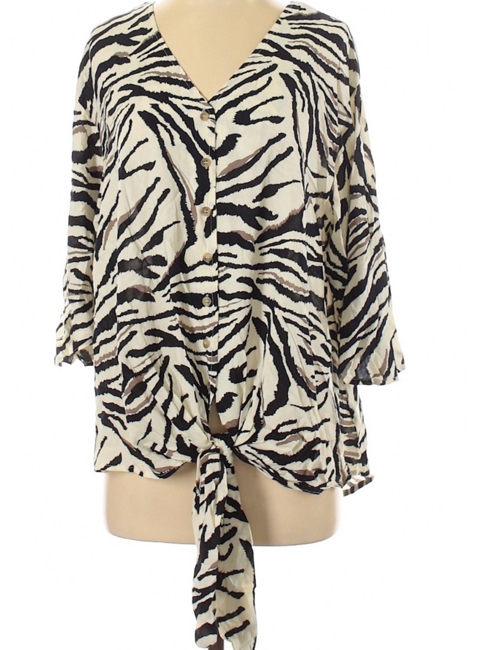 Boutique Kori America Women’s Beige Zebra Print Tie-Front Top